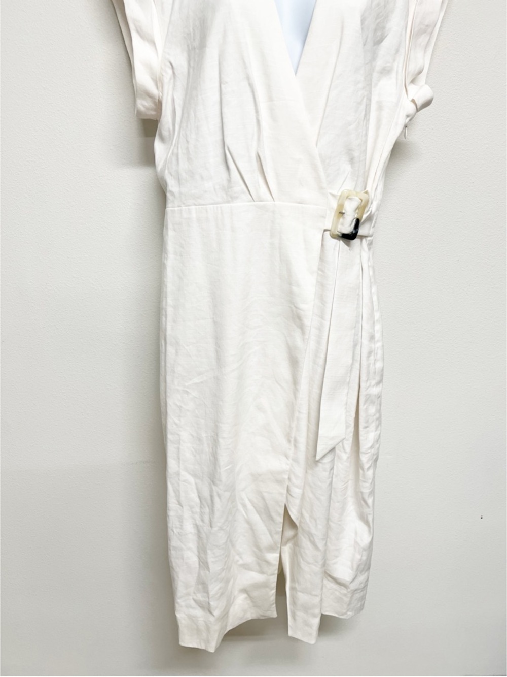 Veronica Beard Womens Off White Octavia Linen Blend Midi Belted Wrap Dress - Picture 4 of 10